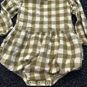Caden Lane Olive and Cream Checkered Bodysuit with tights